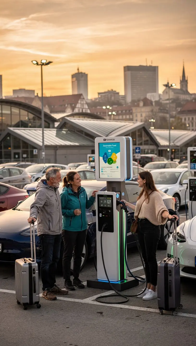 Ladestation für Elektrofahrzeuge am Flughafen mit modernen Schnellladegeräten