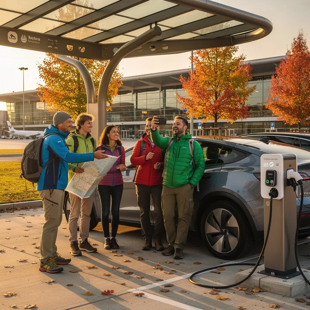 Ein Elektrofahrzeug, das an einer Ladestation während des Parkens aufgeladen wird.