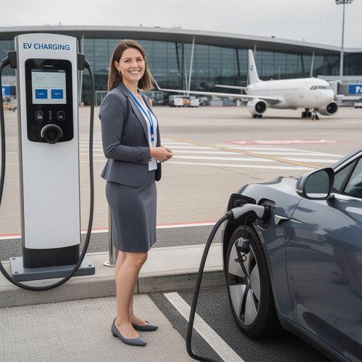 Moderne Beschilderung, die auf die Elektroautoladestationen hinweist.